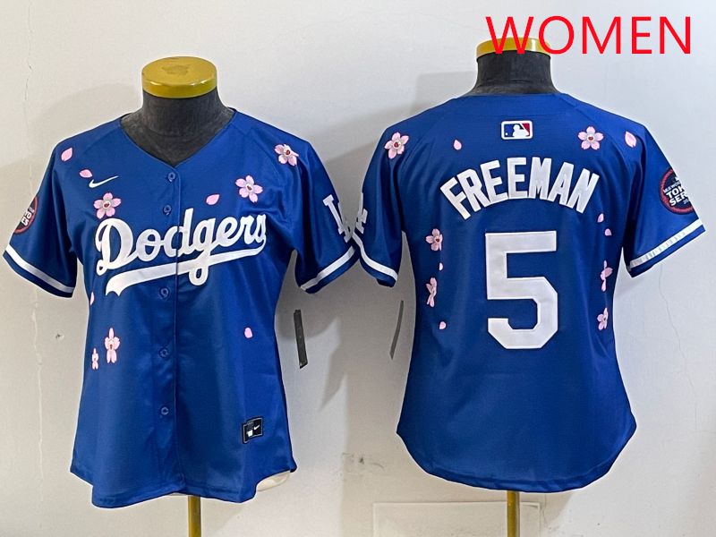 Women Los Angeles Dodgers 5 Freeman Blue Sakura Edition 2025 Nike MLB Jersey style 1